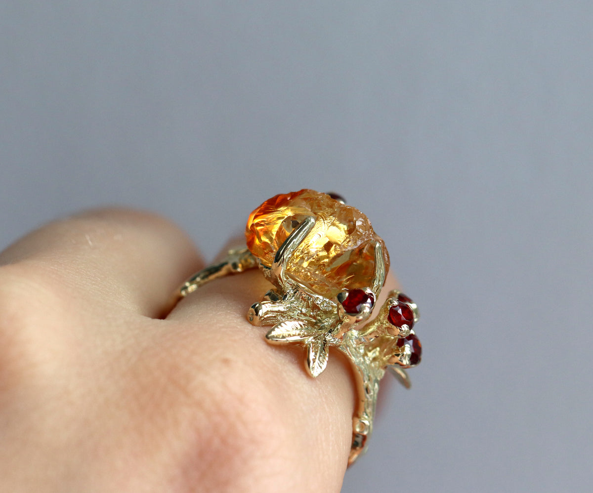 925 Sterling Silver Raw Yellow Citrine Ring