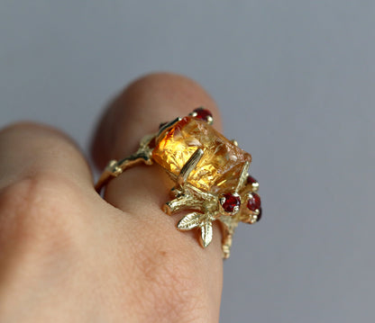 925 Sterling Silver Raw Yellow Citrine Ring