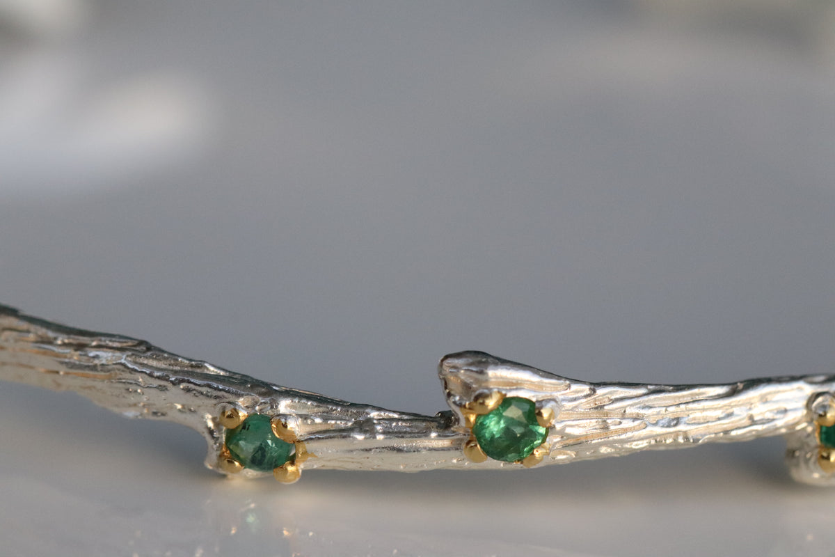 925 Sterling Silver Emerald Cuff Bracelet
