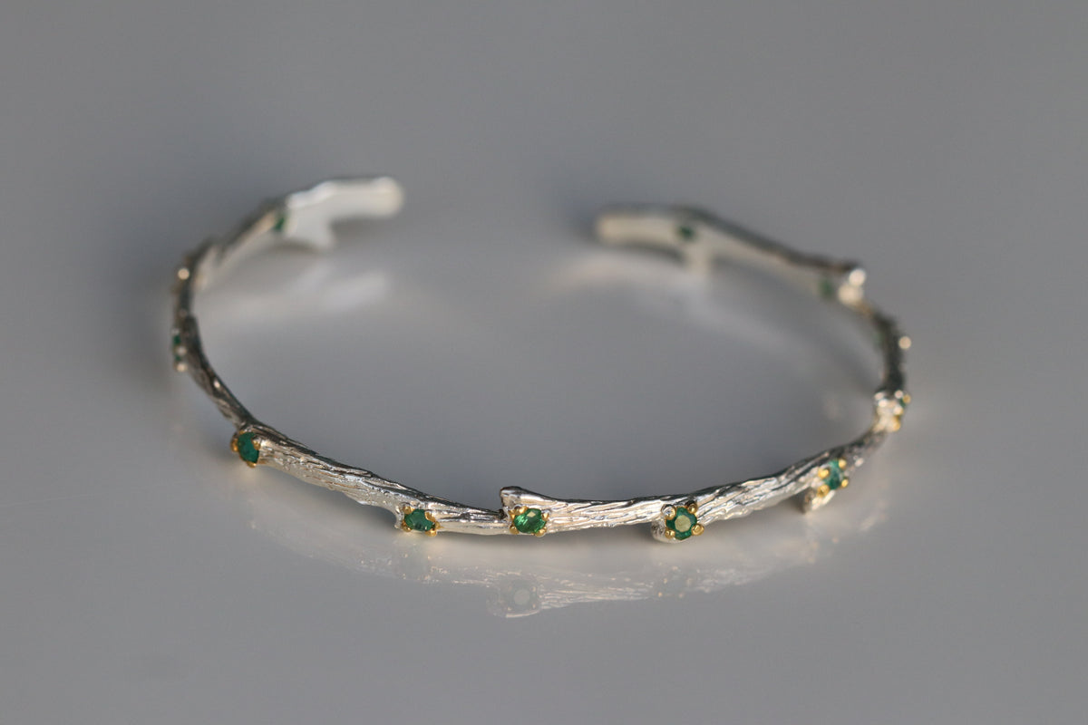 925 Sterling Silver Emerald Cuff Bracelet