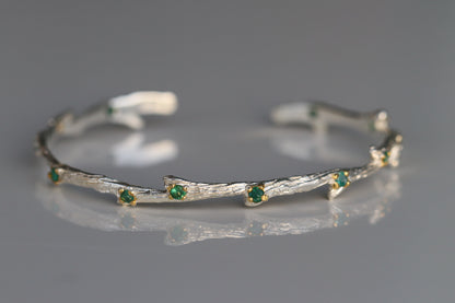 925 Sterling Silver Emerald Cuff Bracelet