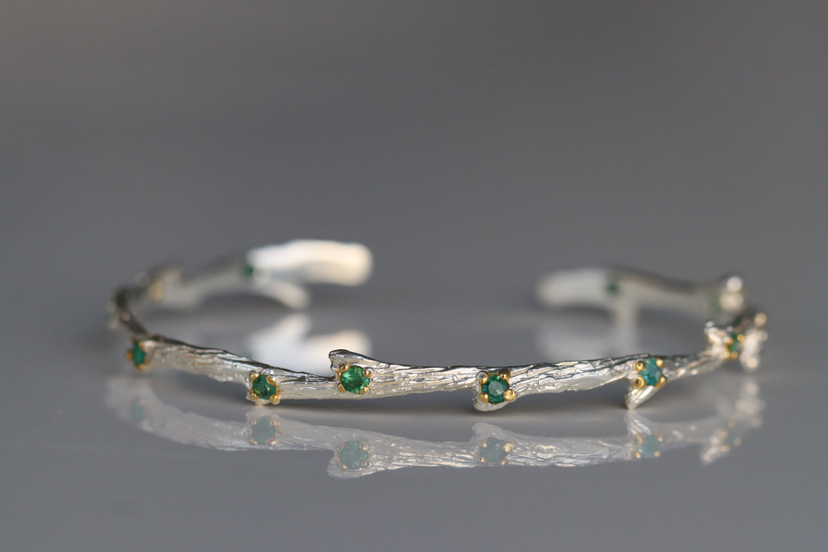 925 Sterling Silver Emerald Cuff Bracelet