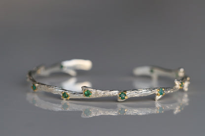 925 Sterling Silver Emerald Cuff Bracelet