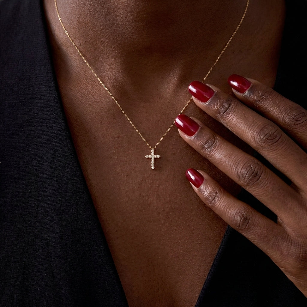 14K Gold Diamond Cross Necklace