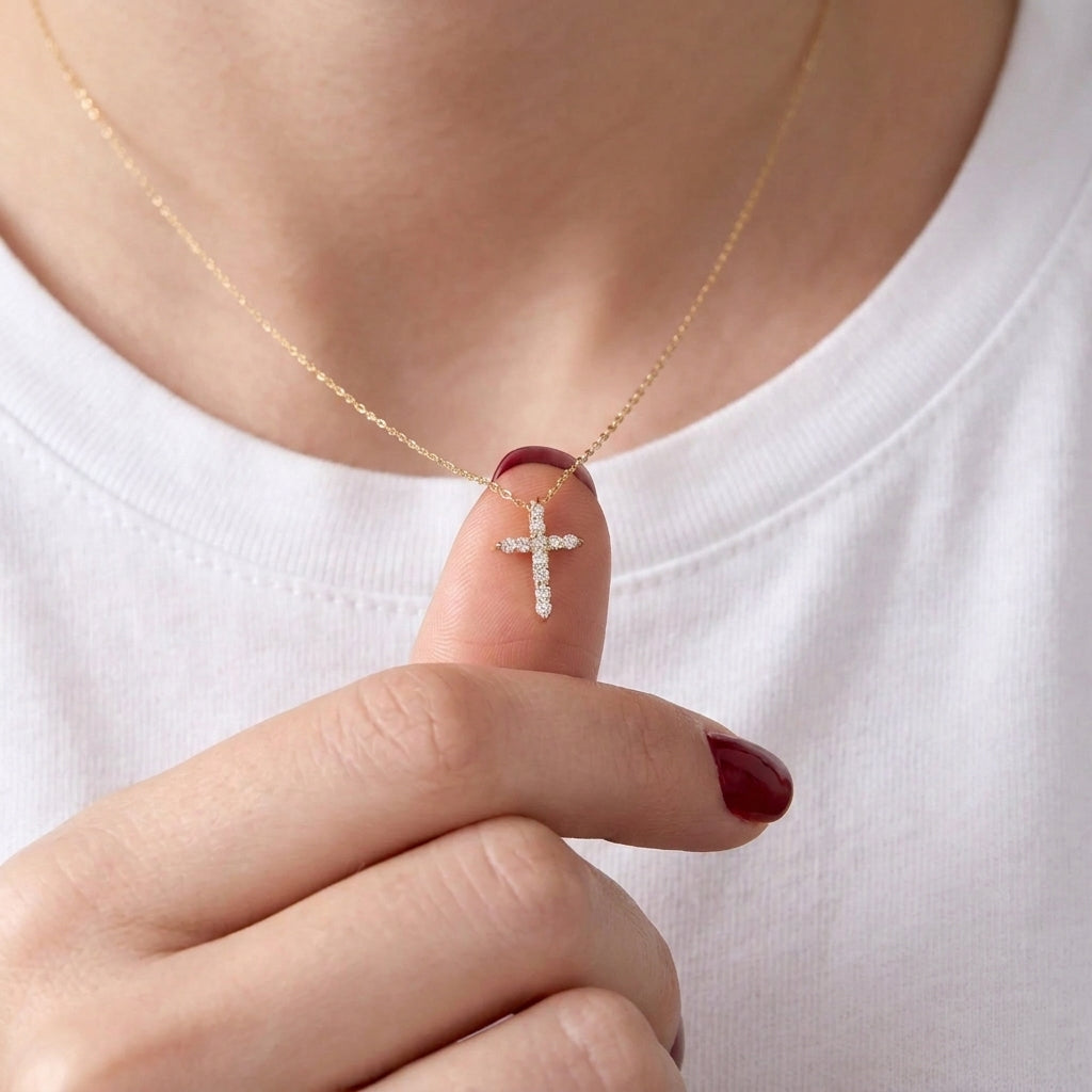 14K Gold Diamond Cross Necklace