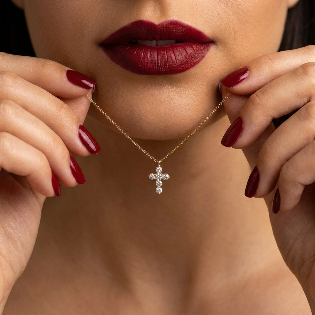 14K Gold Diamond Cross Pendant