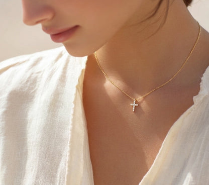 14K Gold Diamond Cross Necklace