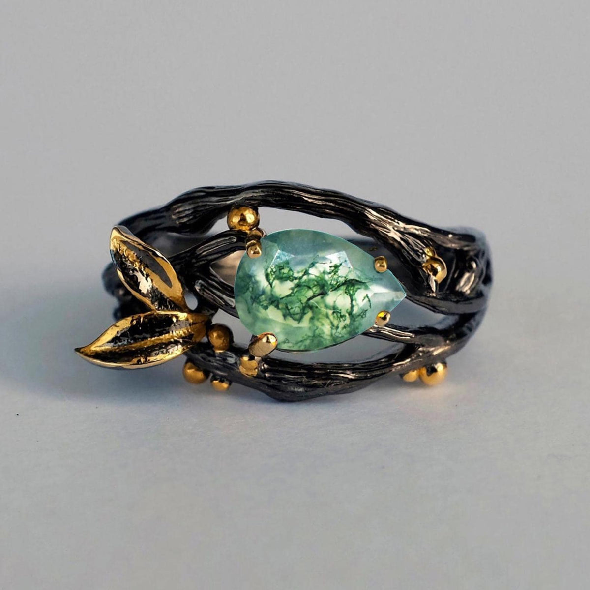 925 Sterling Silver Moss Agate Ring, additional angle