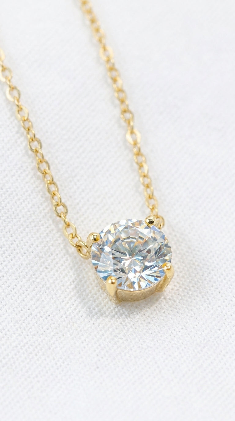 14K Gold Diamond Solitaire Necklace