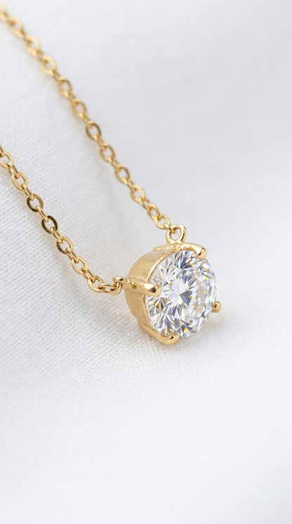 14K Gold Diamond Solitaire Necklace