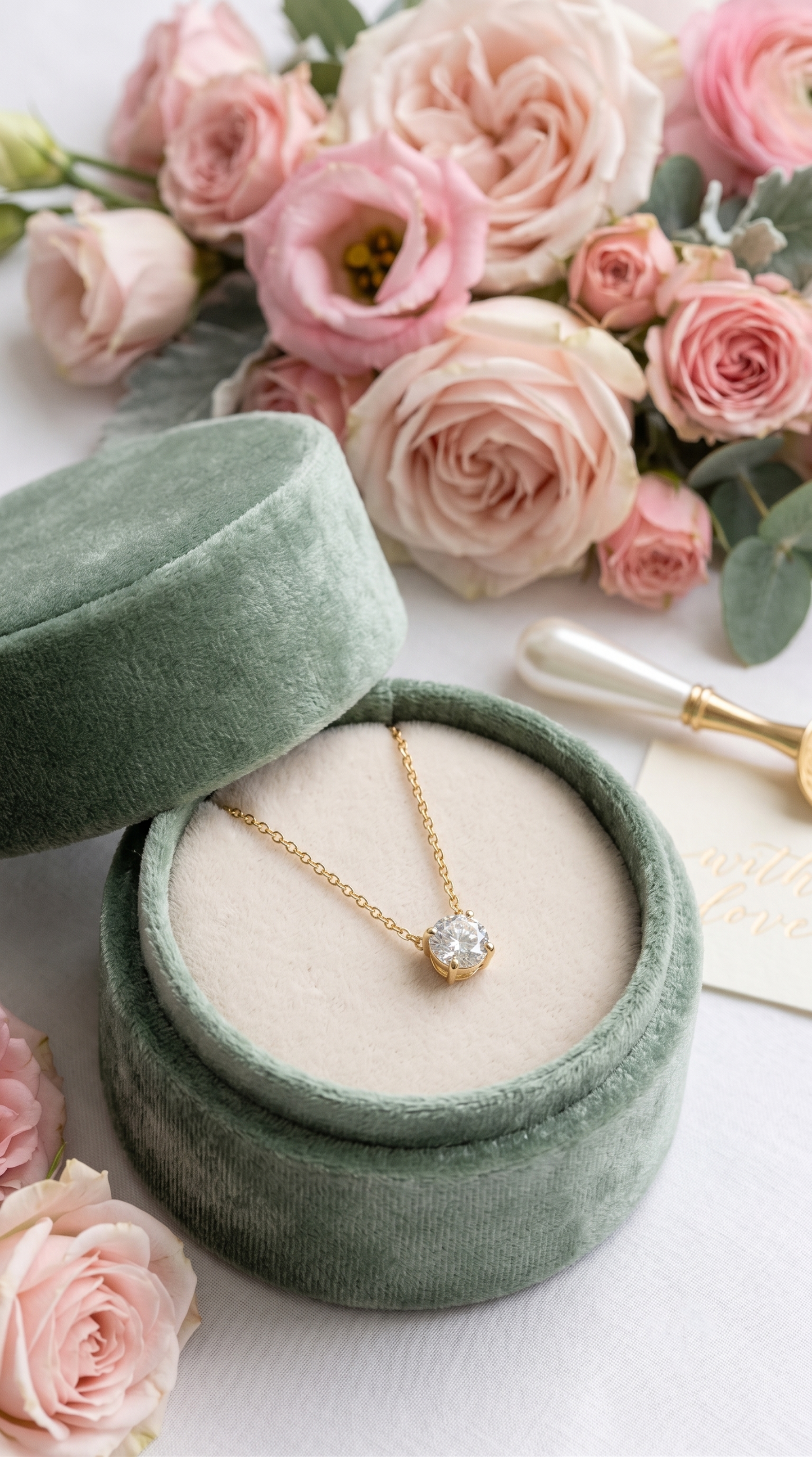 14K Gold Diamond Solitaire Necklace