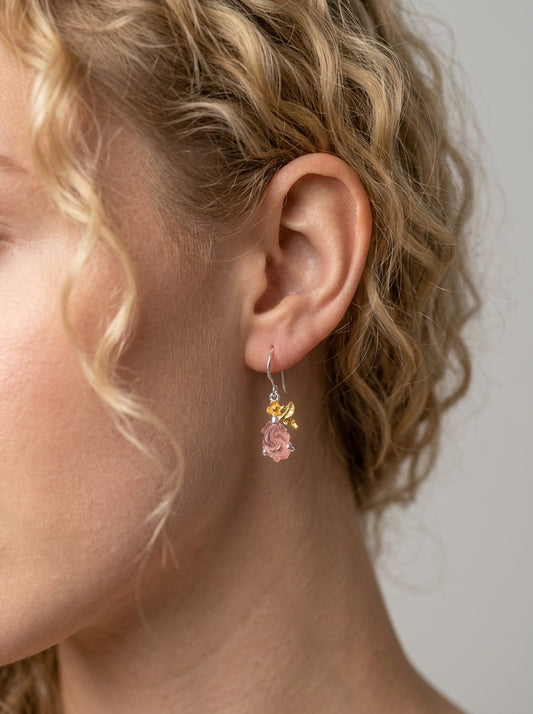 925 Sterling Silver Rose Tourmaline Flower Earrings