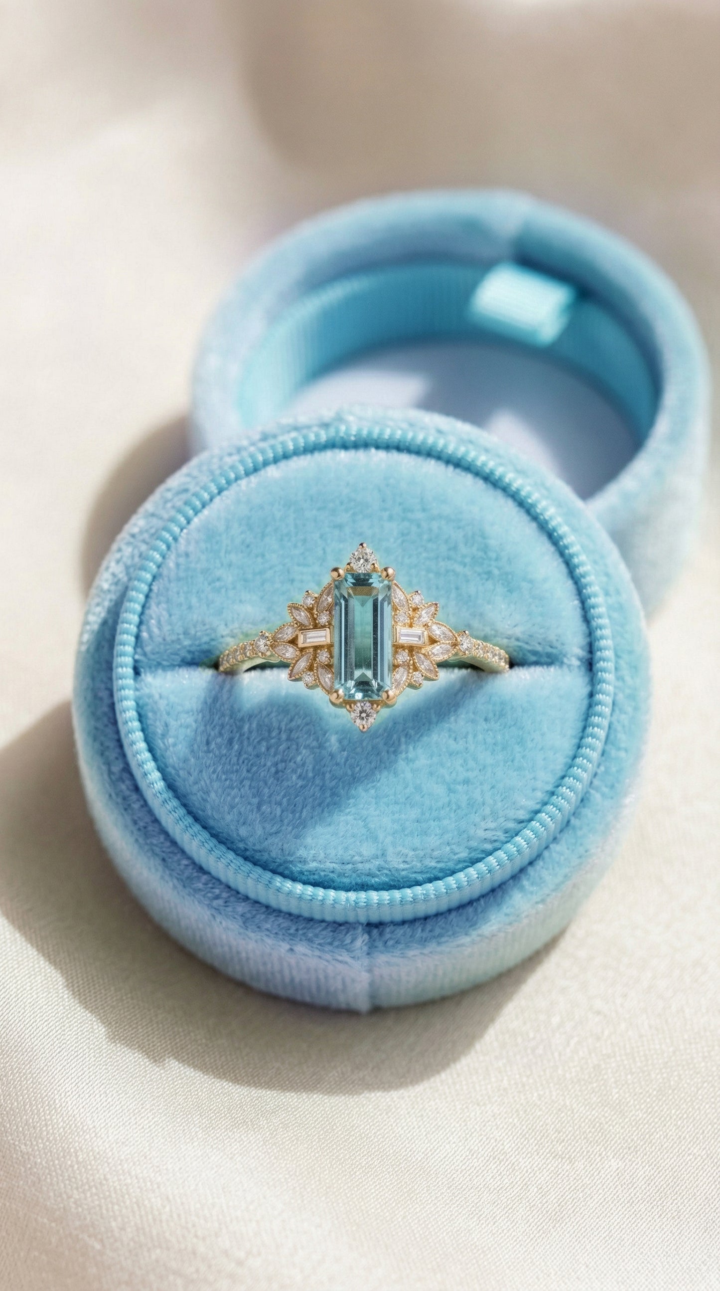 14K Gold Blue Aquamarine Ring