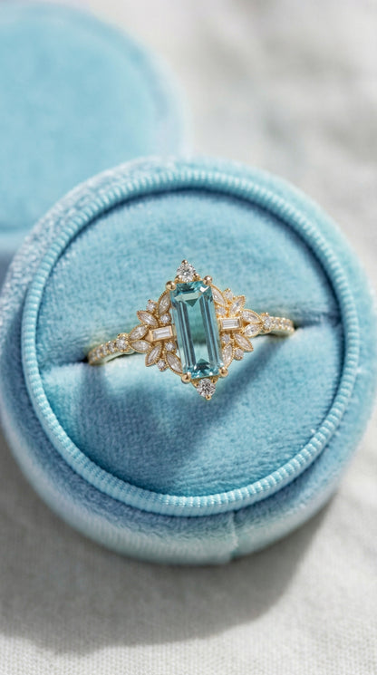 14K Gold Blue Aquamarine Ring