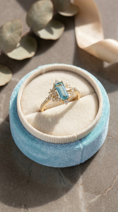 14K Gold Blue Aquamarine Ring