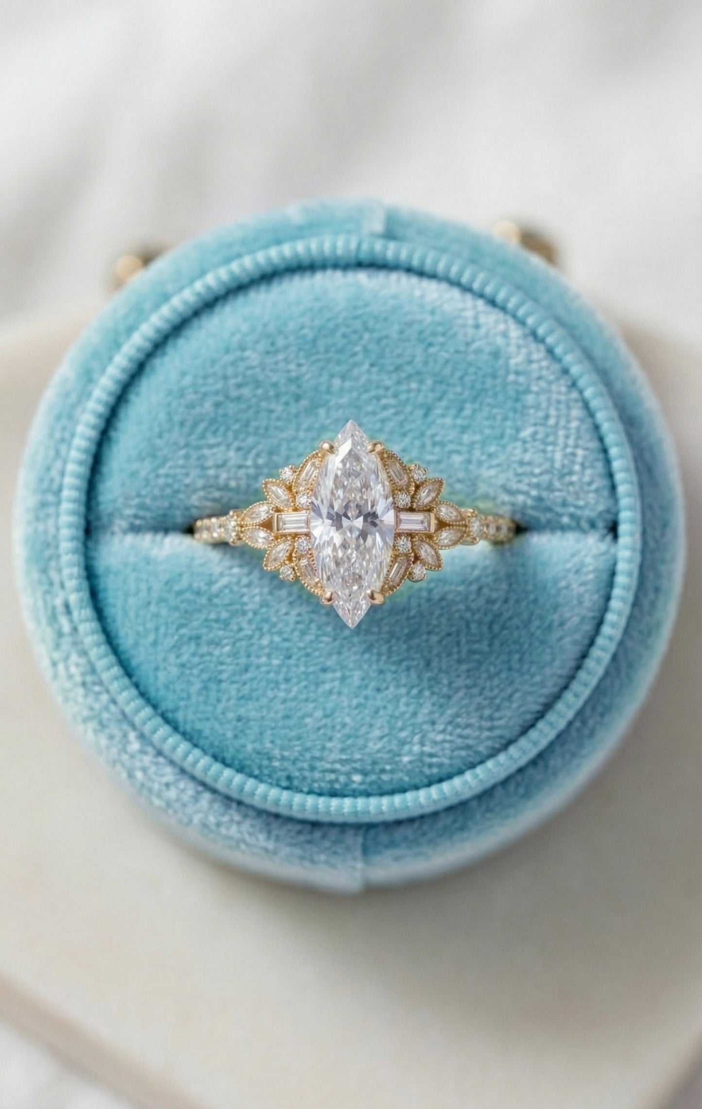 14K Gold Marquise Diamond Deco Ring
