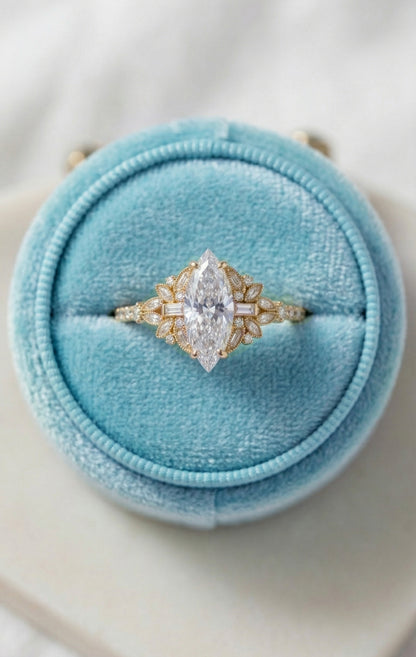 14K Gold Marquise Diamond Deco Ring