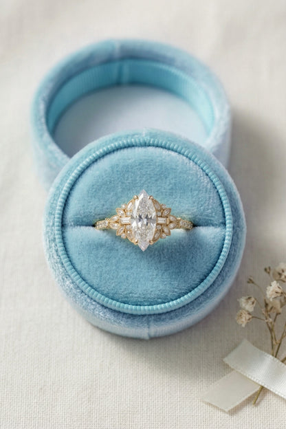 14K Gold Marquise Diamond Deco Ring