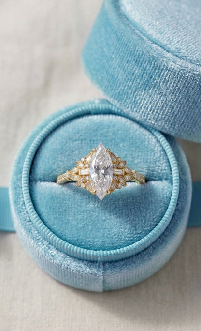 14K Gold Marquise Diamond Deco Ring