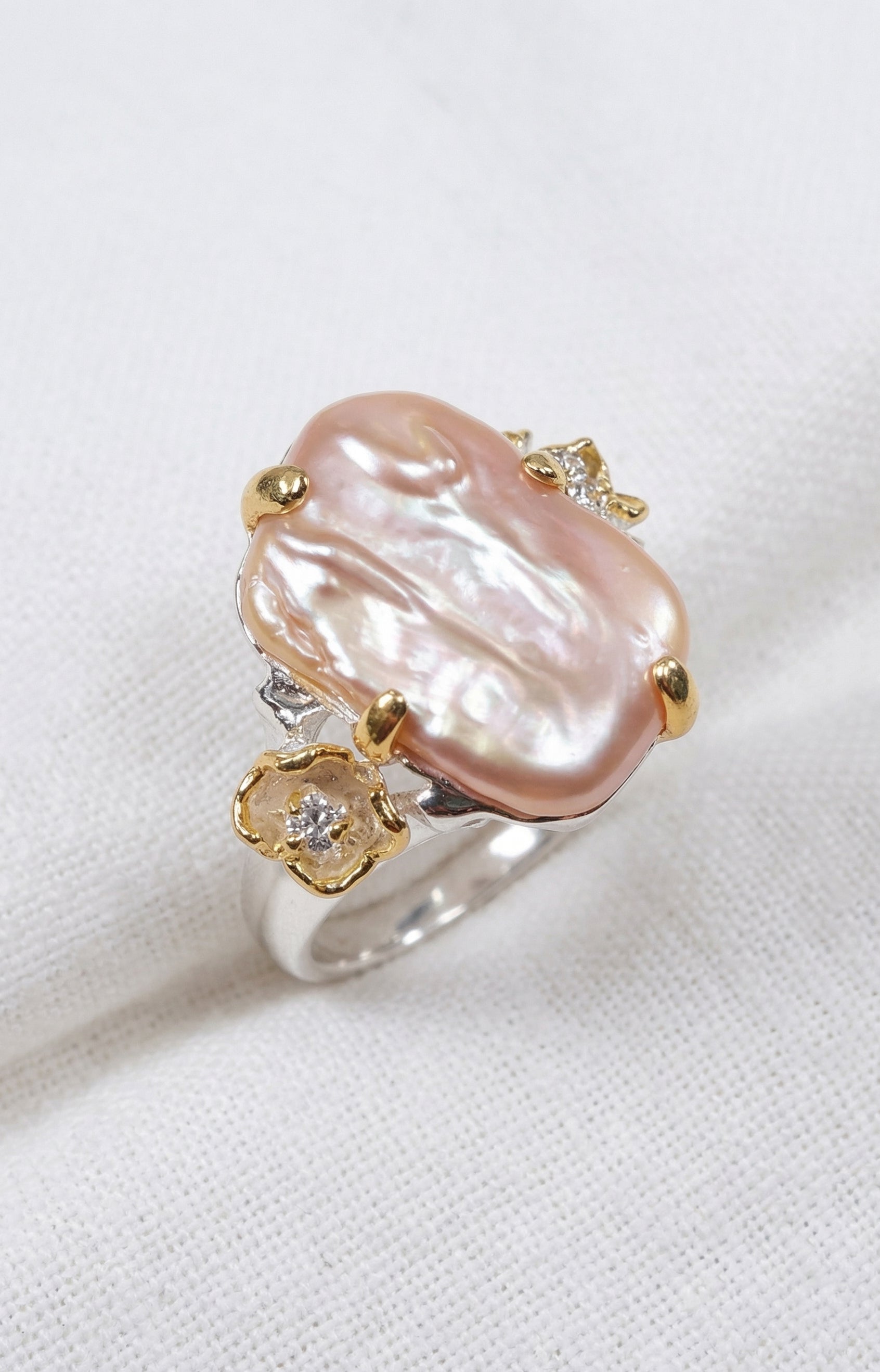 925 Sterling Silver Baroque Pearl Ring, additional angle