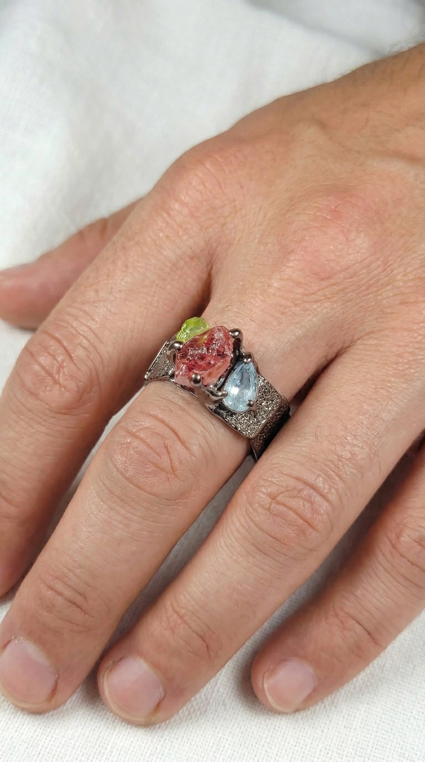 925 silver raw tourmaline ring for men
