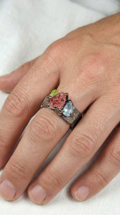 925 silver raw tourmaline ring for men
