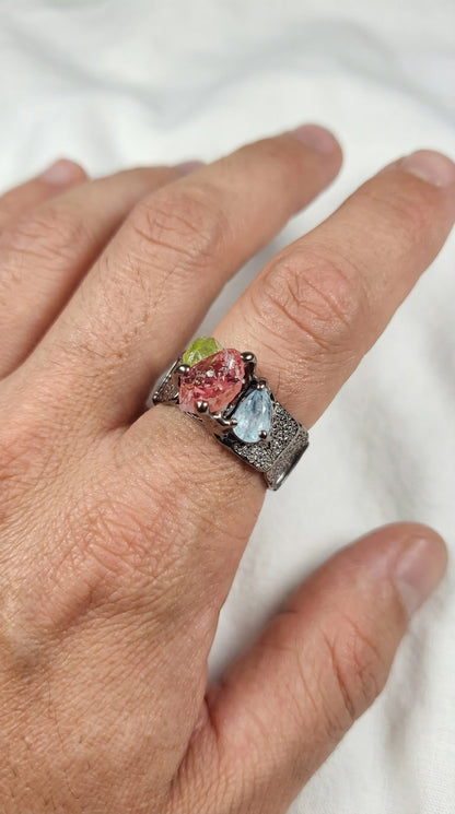 925 silver raw tourmaline ring for men