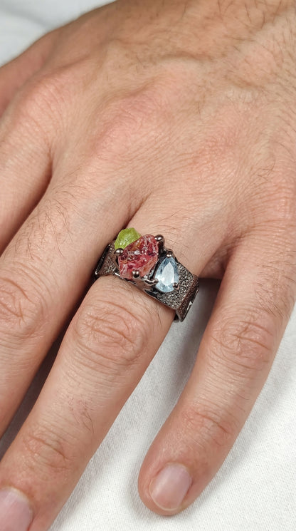 925 silver raw tourmaline ring for men