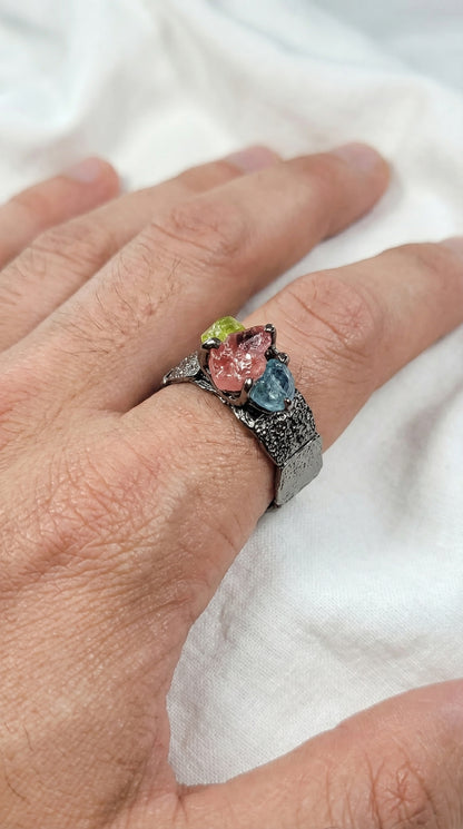 925 silver raw tourmaline ring for men