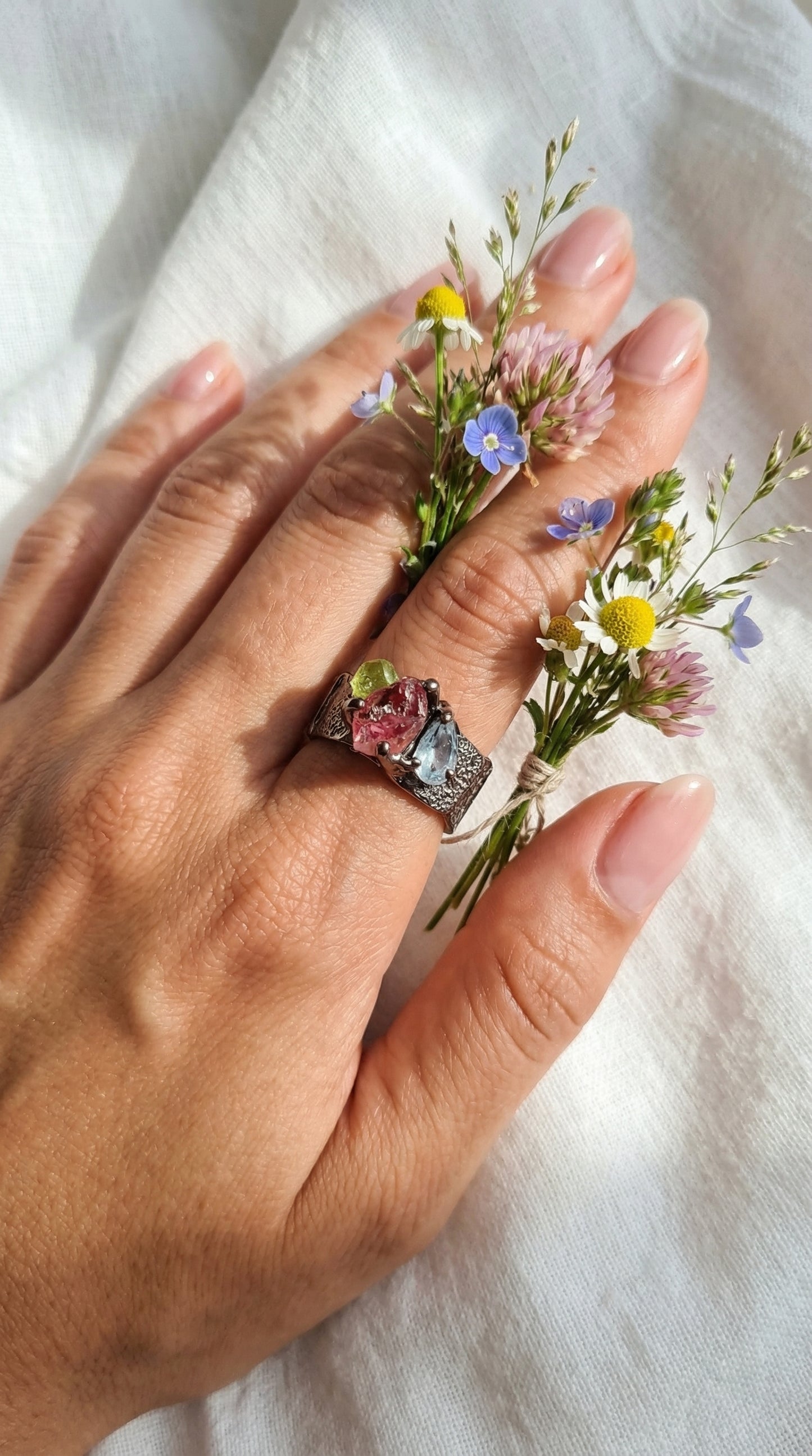 925 silver raw tourmaline ring for men