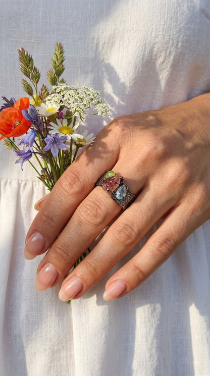 925 silver raw tourmaline ring for men