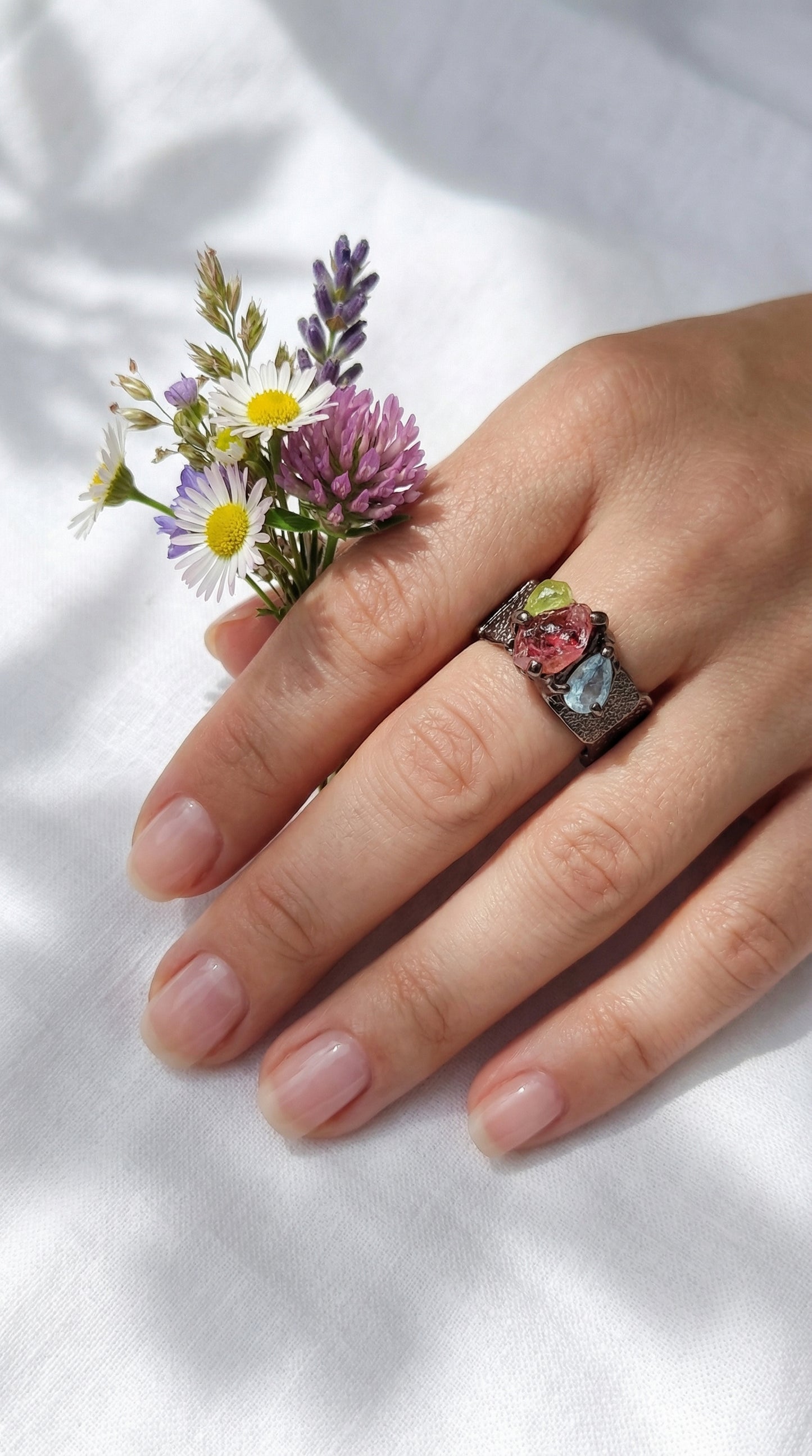925 silver raw tourmaline ring for men