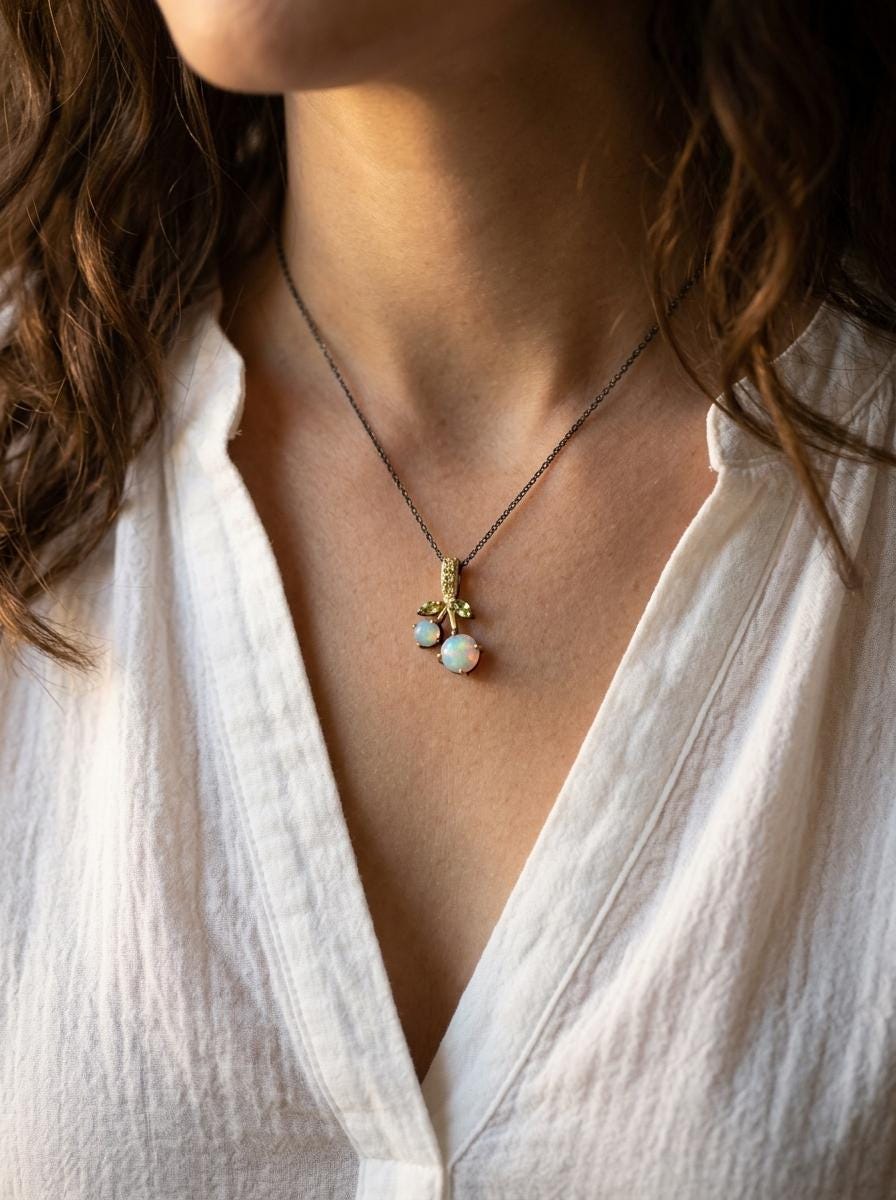 925 Silver opal cherry necklace