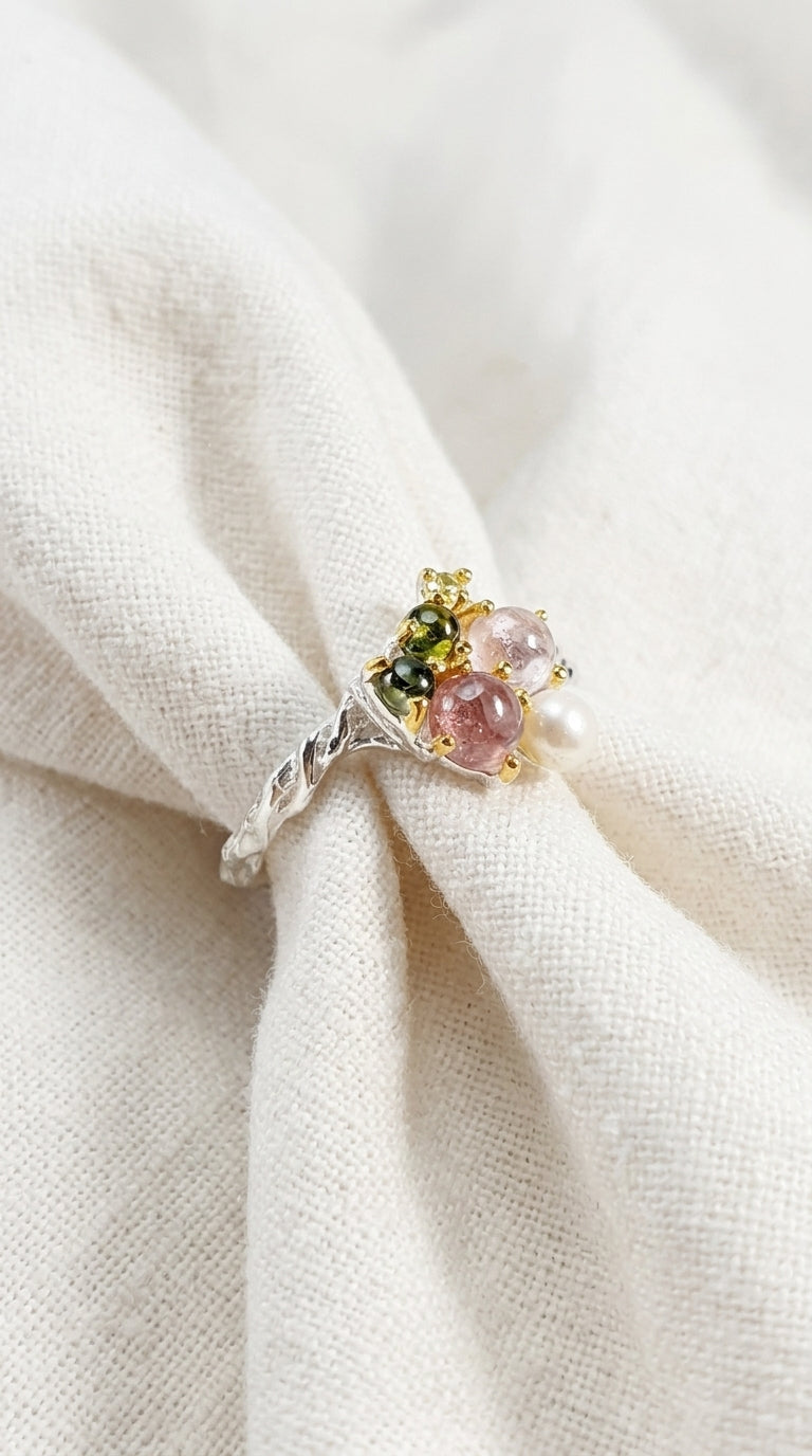 925 silver tourmaline cluster ring
