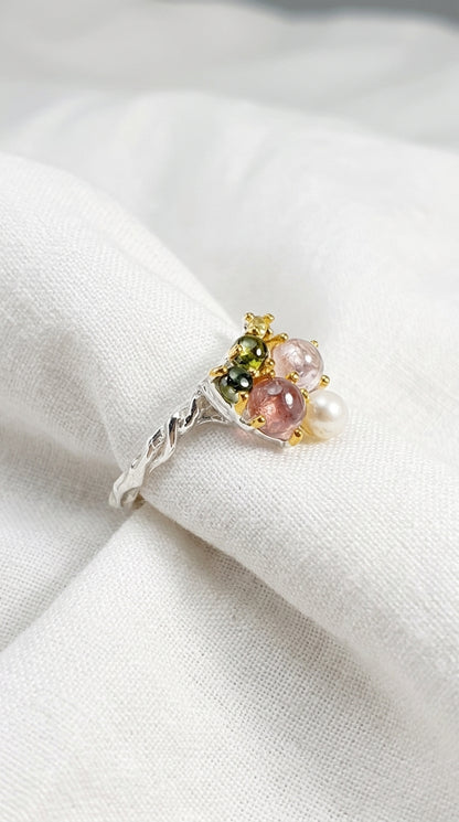 925 silver tourmaline cluster ring