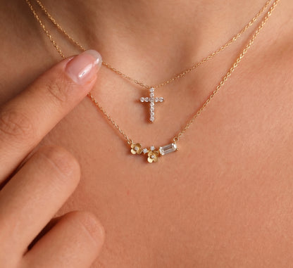 14K Gold Diamond Cross Necklace