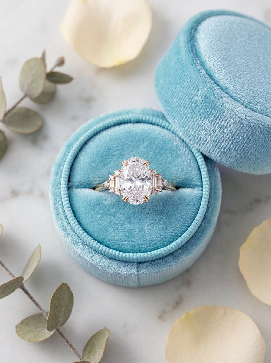14K Gold Oval Diamond Deco Ring