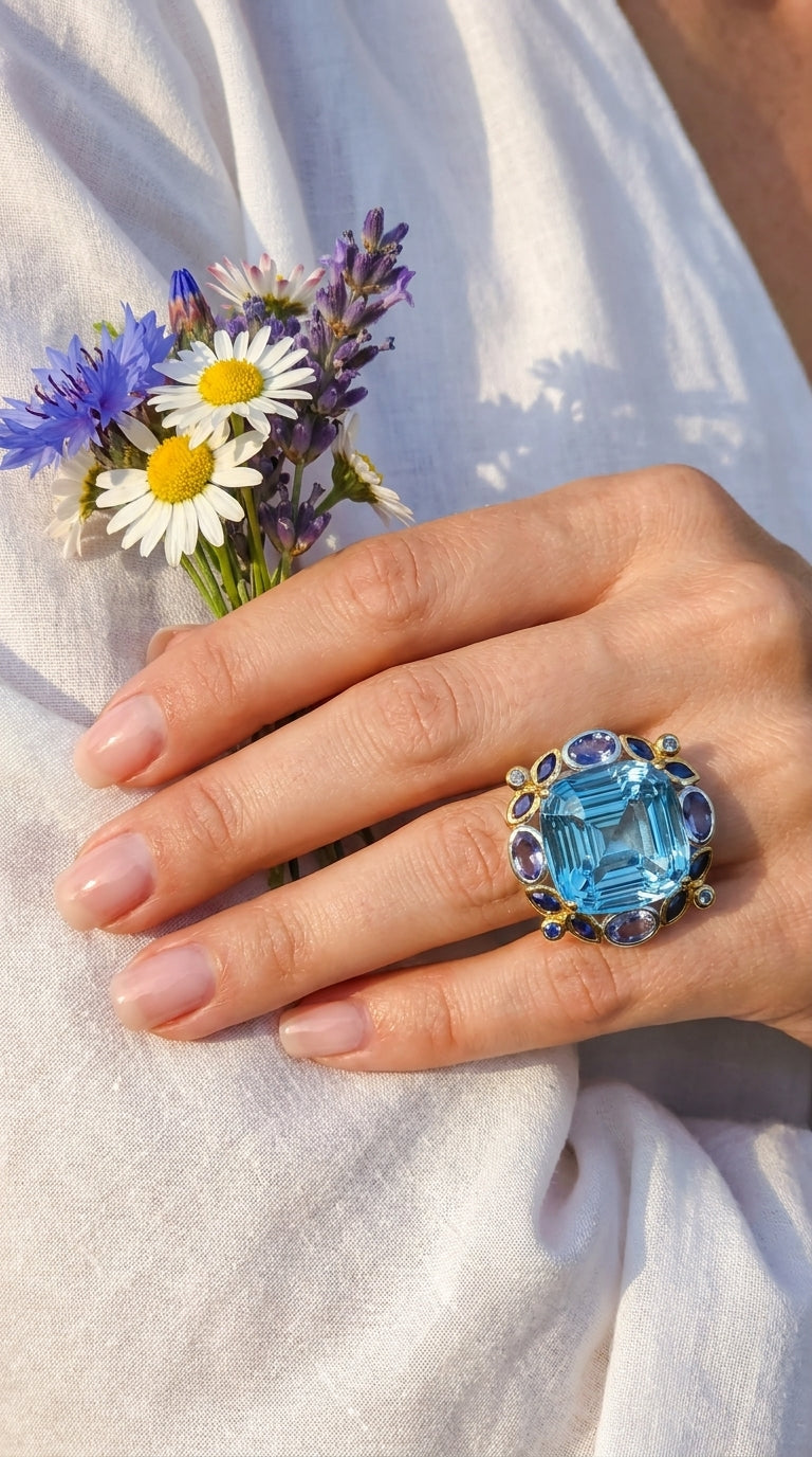 925 Silver Swiss Blue Topaz Ring