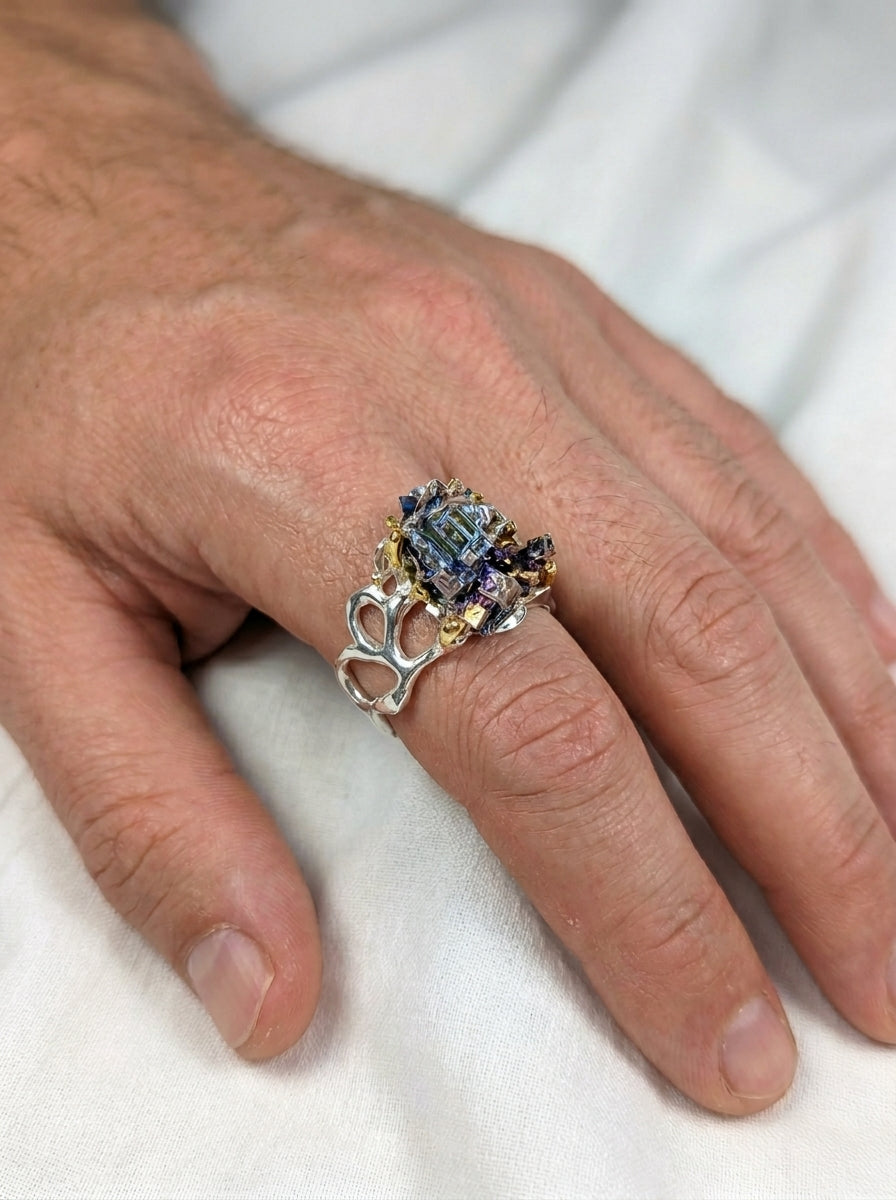 925 Sterling Silver Raw Bismuth Textured Ring