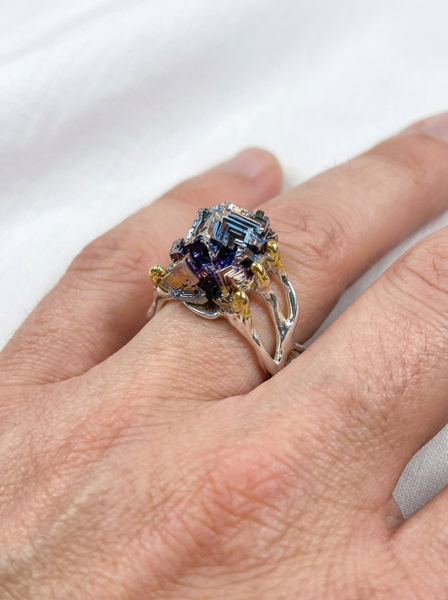 925 Sterling Silver Raw Bismuth Textured Ring