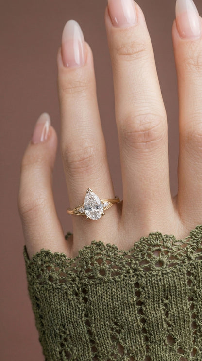 14K Gold Pear Diamond Engagement Ring