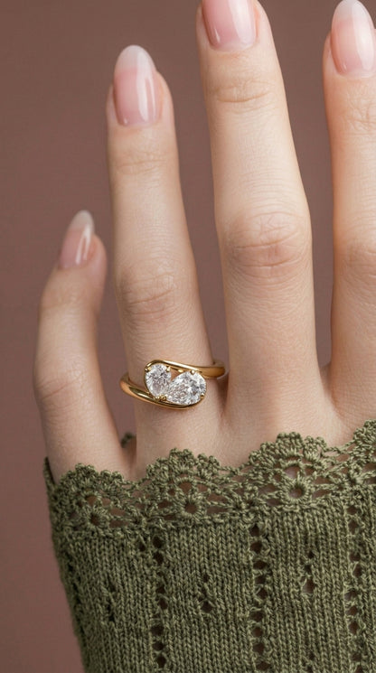14K Gold Toi Et Moi Pear Diamond Ring