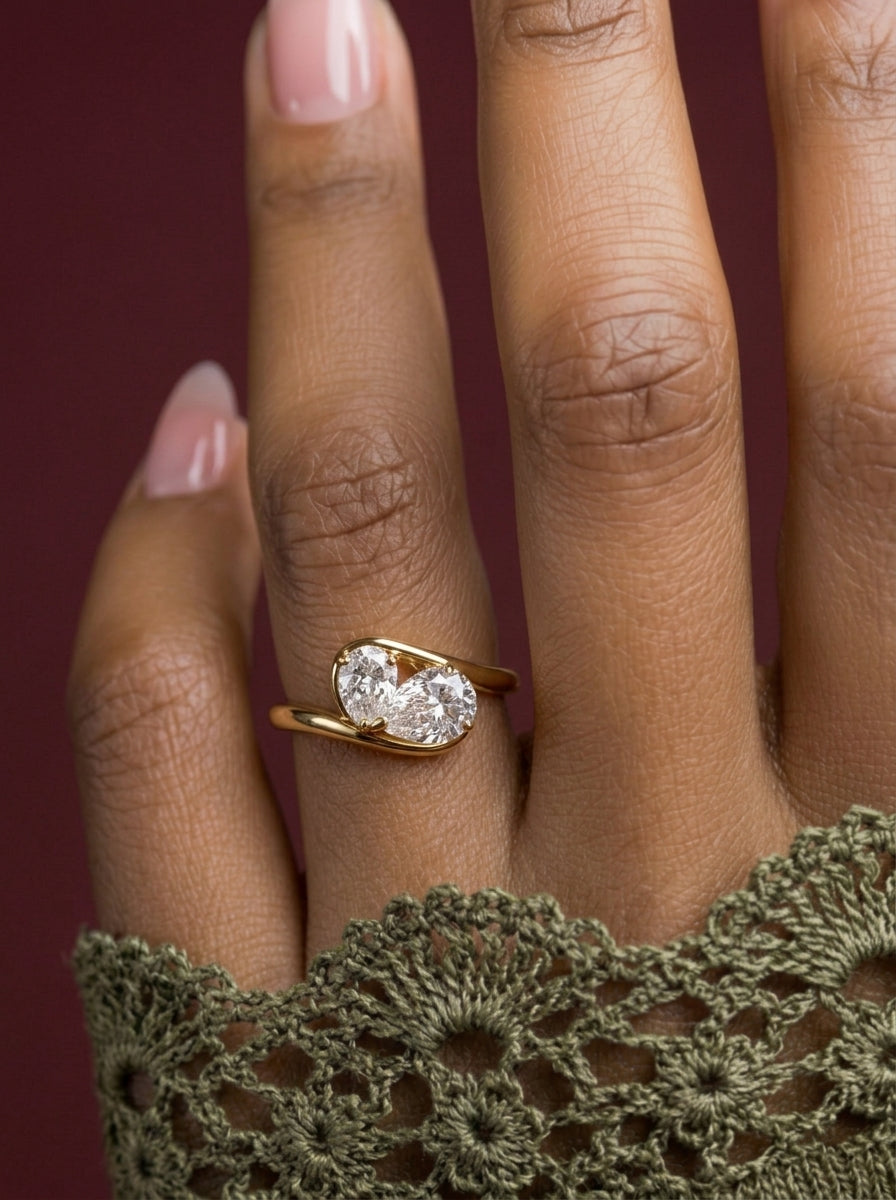 14K Gold Toi Et Moi Pear Diamond Ring