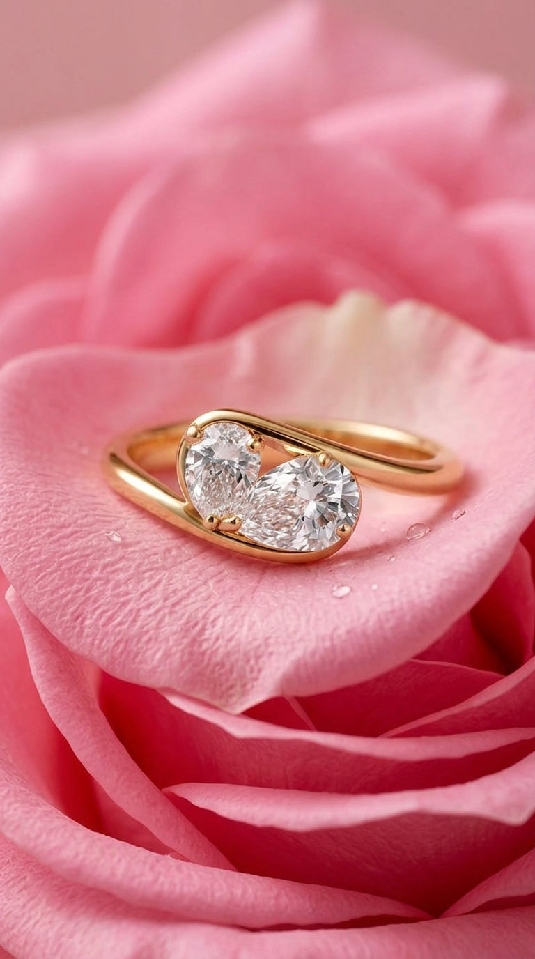 14K Gold Toi Et Moi Pear Diamond Ring