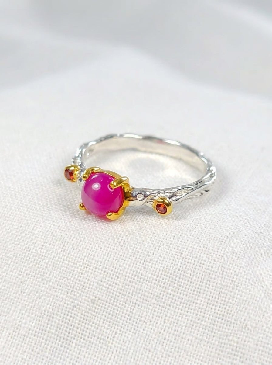 925 silver pink ruby dainty branch ring