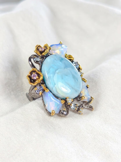 925 silver larimar opal statement ring