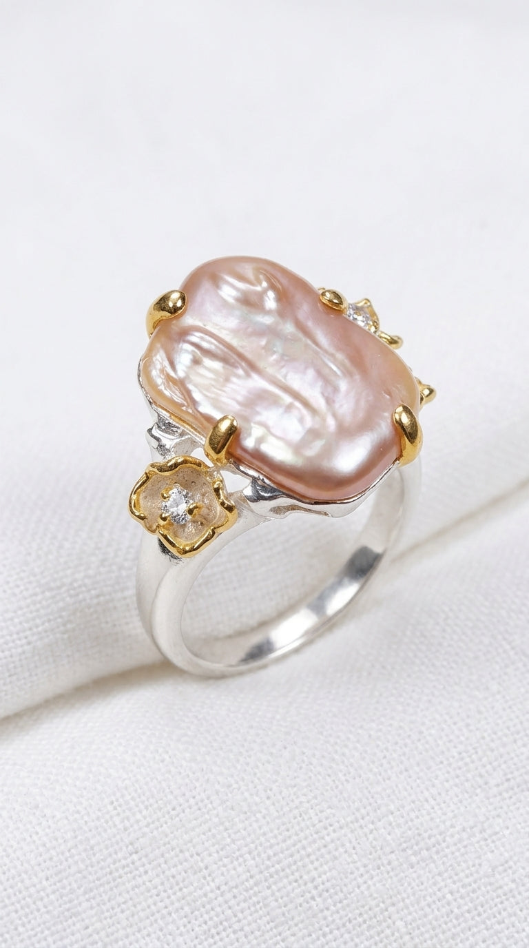 925 Sterling Silver Baroque Pearl Ring, side view, image 13