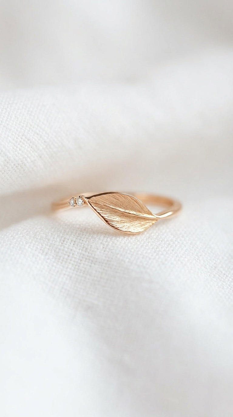 14K Gold Leaf Diamond Ring