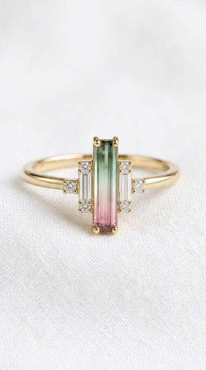 14K Gold Watermelon Tourmaline Ring