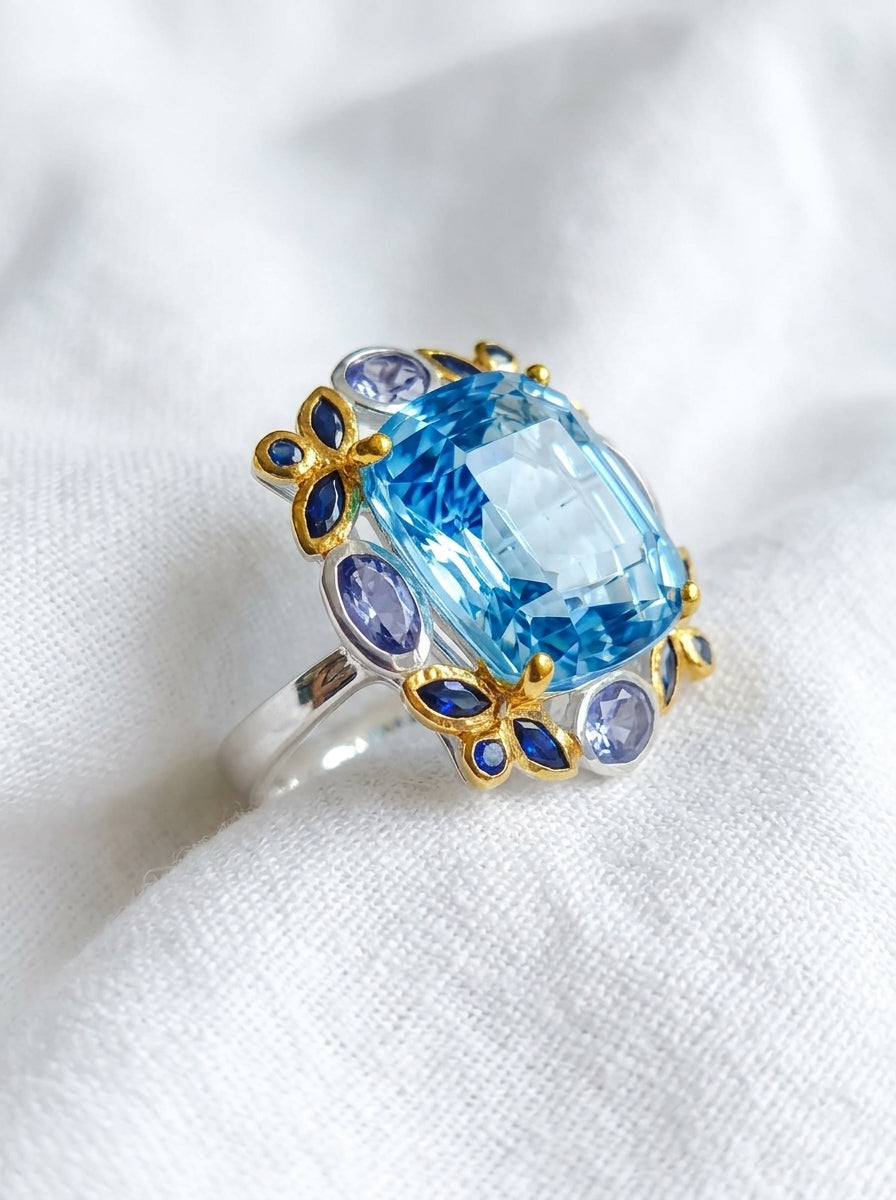 925 Silver Swiss Blue Topaz Ring
